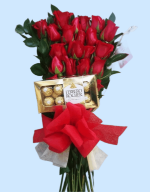 .Arreglo 24 rosas y ferreros #0147